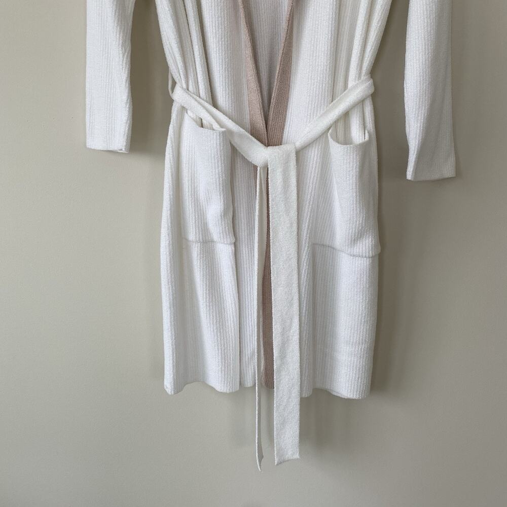 Barefoot Dreams Cozychic Ultra Tipped Ribbed Short Robe Size S/M Seasalt/Shell - Picture 4 of 14